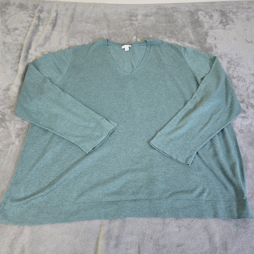 J.Jill Sweater Womens 3X Green Silk/Cotton Knit V Neck Long Sleeve Casual Preppy